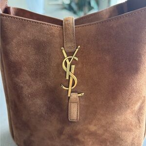 Yves Saint Laurent Brown Suede Shoulder Bag with Gold Logo